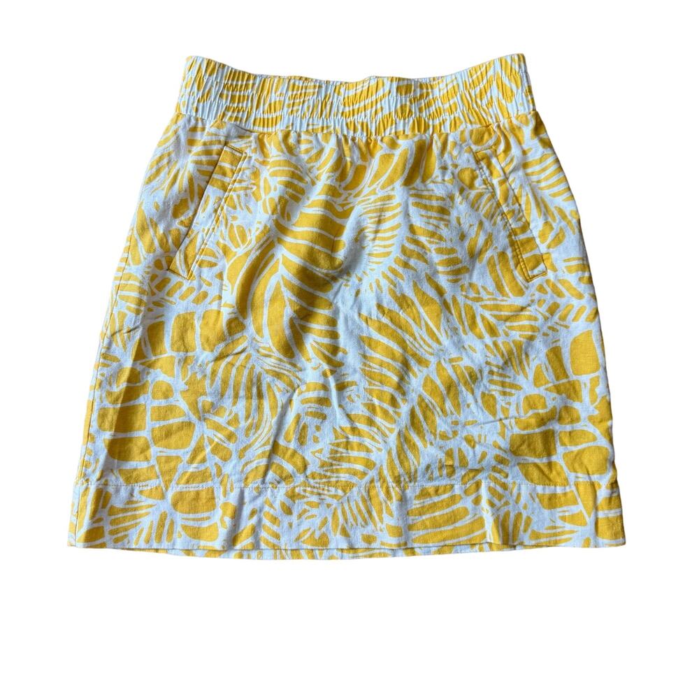 Loft Women's Mini Linen‎ Rayon Skirt Yellow White Floral Palm Tropical XSP